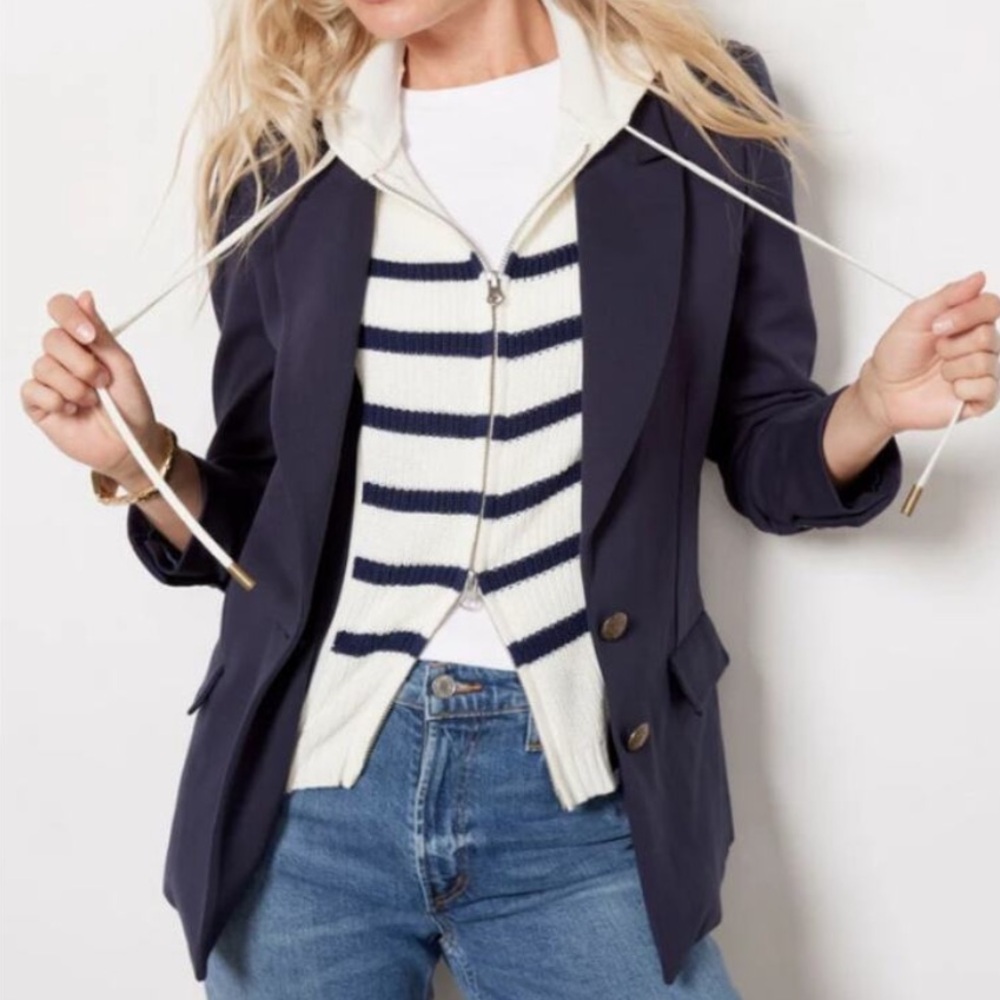 Evereve Navy Blazer with Striped Layer